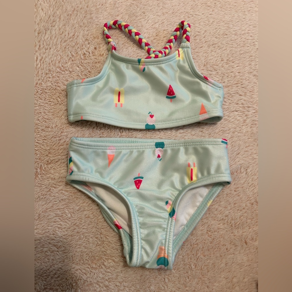 NWOT Cat & Jack Light Green Baby bikini with Fun Print